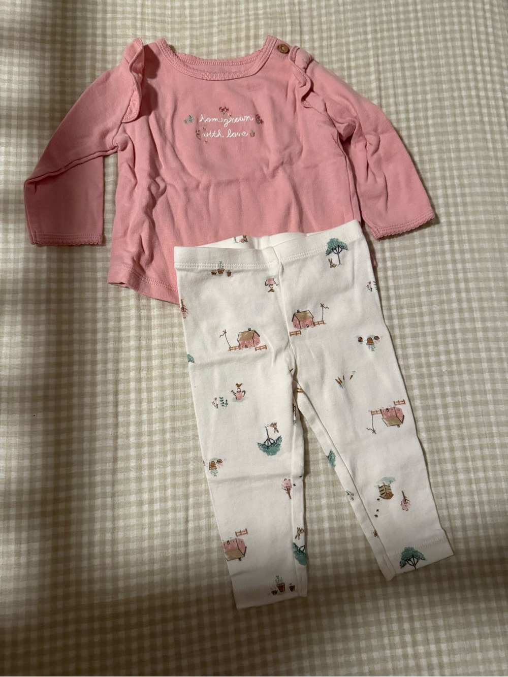 Carter's Pink Ruffle-Shoulder Top with Cream Farm-Print Leggings Pajama Set